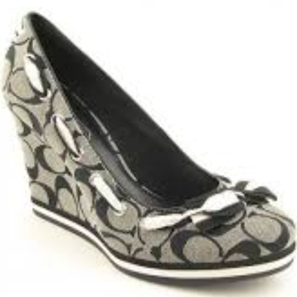 COACH Tena Jacquard Logo Wedges Black & White 7.5M - Picture 1 of 8